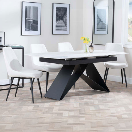 Alice White Ceramic Extending Dining Set - Rovereto Fabric Dining Chair