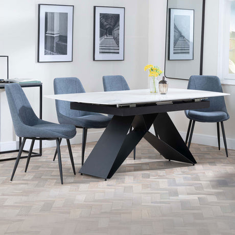 Alice White Ceramic Extending Dining Set - Rovereto Fabric Dining Chair