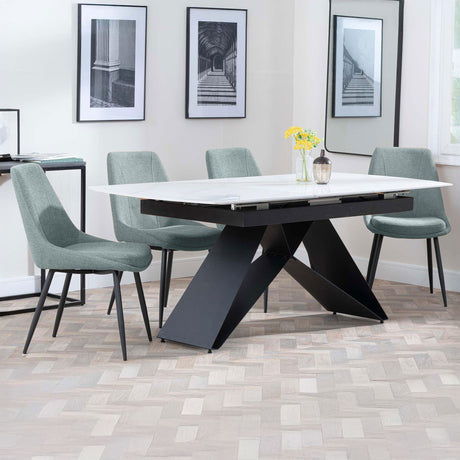 Alice White Ceramic Extending Dining Set - Rovereto Fabric Dining Chair