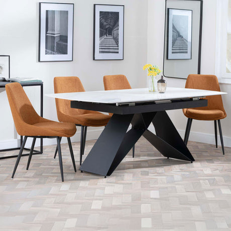 Alice White Ceramic Extending Dining Set - Rovereto Fabric Dining Chair