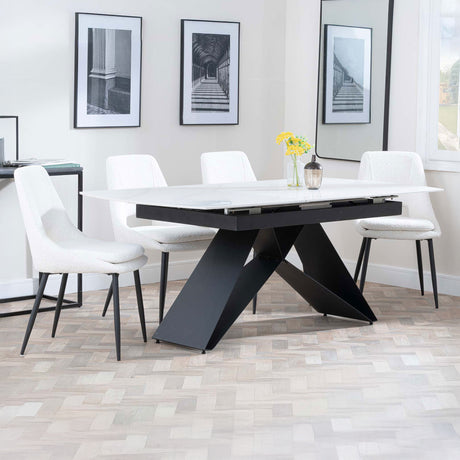 Alice White Ceramic Extending Dining Set - Stansbury Fabric Dining Chair