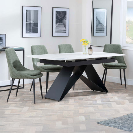 Alice White Ceramic Extending Dining Set - Stansbury Fabric Dining Chair