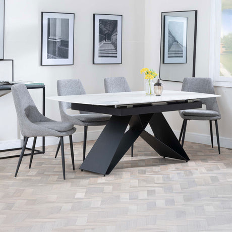 Alice White Ceramic Extending Dining Set - Stansbury Fabric Dining Chair