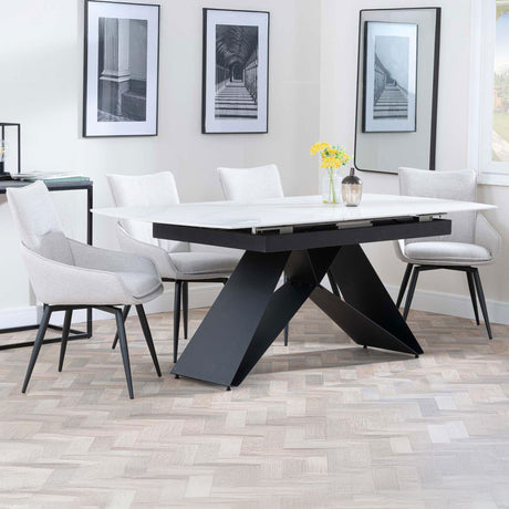 Alice White Ceramic Extending Dining Set - Torres Fabric Swivel Dining Chair