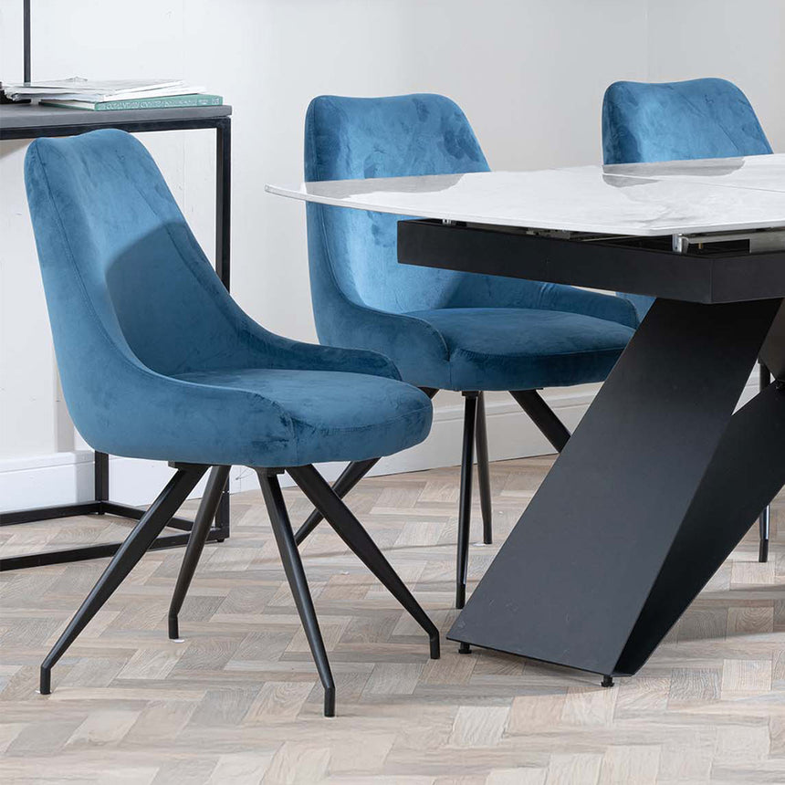 Alice White Ceramic Extending Dining Set - Diana Velvet Fabric Swivel Dining Chair