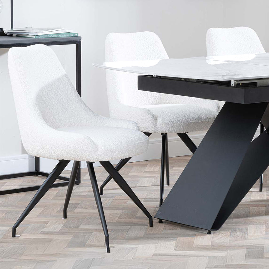 Alice White Ceramic Extending Dining Set - Diana Velvet Fabric Swivel Dining Chair