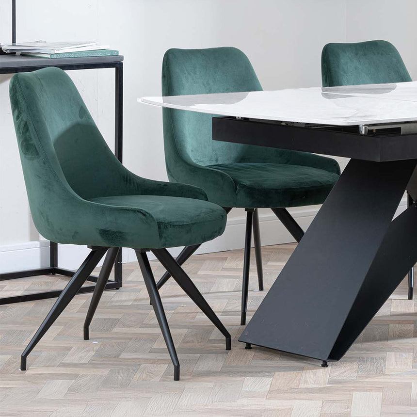 Alice White Ceramic Extending Dining Set - Diana Velvet Fabric Swivel Dining Chair