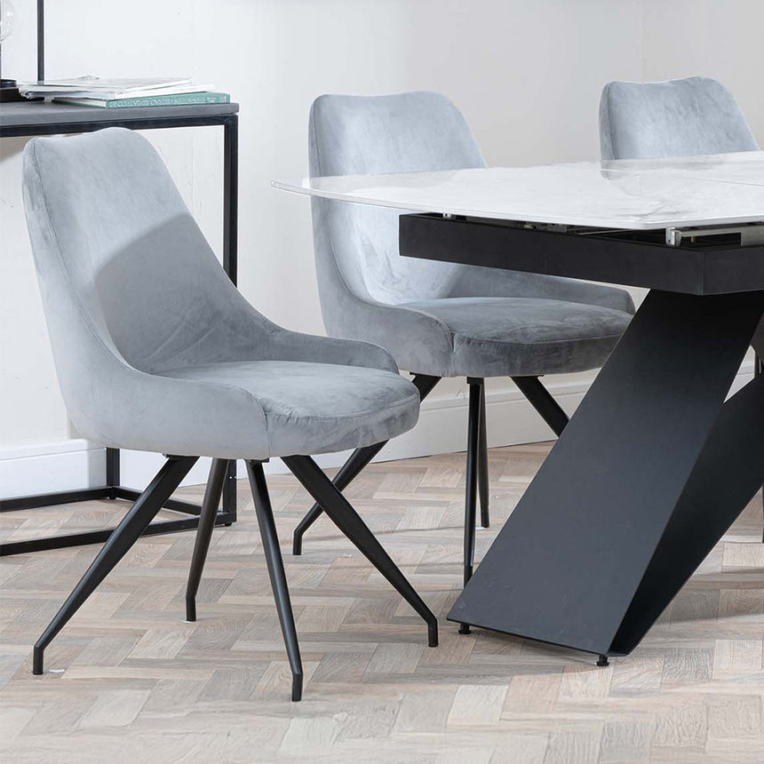 Alice White Ceramic Extending Dining Set - Diana Velvet Fabric Swivel Dining Chair