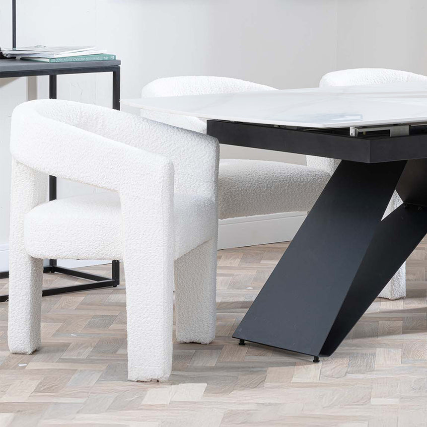 Alice White Ceramic Extending Dining Set - Killen Boucle Fabric Dining Chair