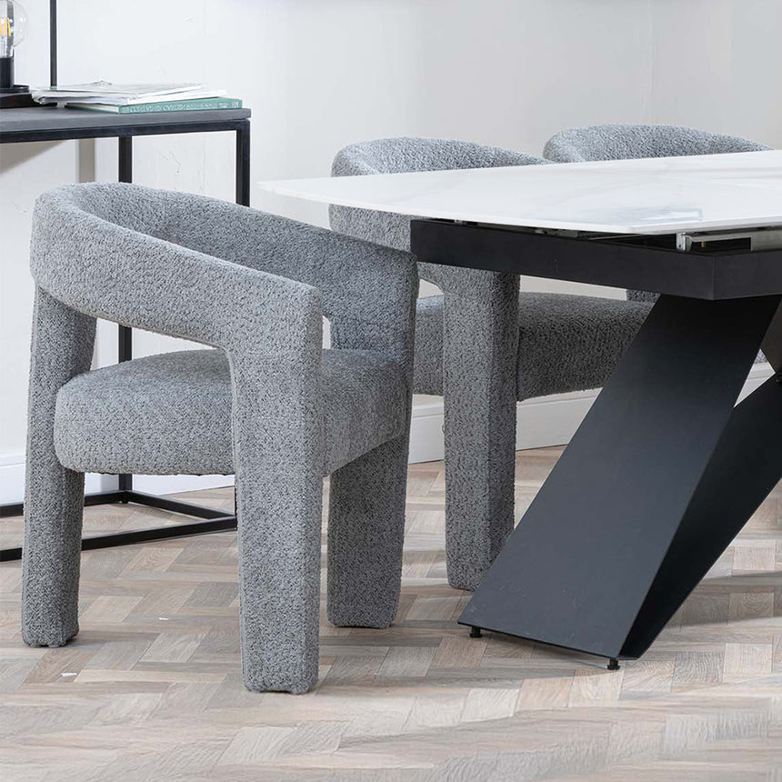 Alice White Ceramic Extending Dining Set - Killen Boucle Fabric Dining Chair