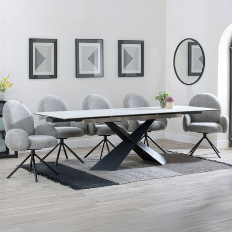 Amber White Ceramic Extending Dining Set - Altavista Fabric Swivel Dining Chair