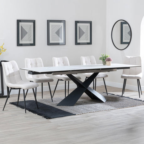 Amber White Ceramic Extending Dining Set - Bolzano Fabric Dining Chair
