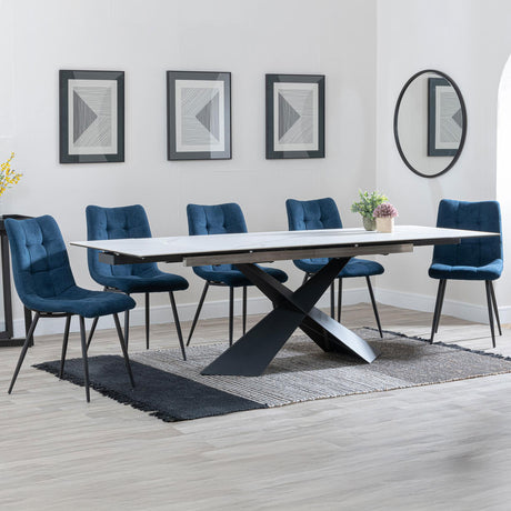 Amber White Ceramic Extending Dining Set - Bolzano Fabric Dining Chair