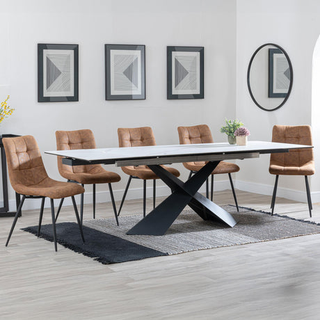 Amber White Ceramic Extending Dining Set - Bolzano Fabric Dining Chair