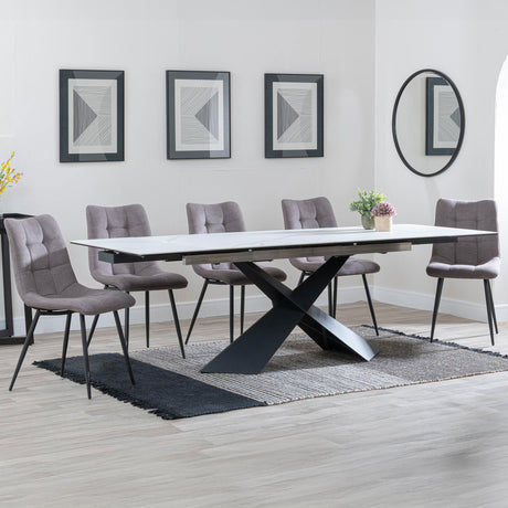 Amber White Ceramic Extending Dining Set - Bolzano Fabric Dining Chair
