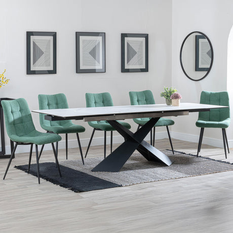 Amber White Ceramic Extending Dining Set - Bolzano Fabric Dining Chair