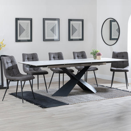 Amber White Ceramic Extending Dining Set - Bolzano Fabric Dining Chair