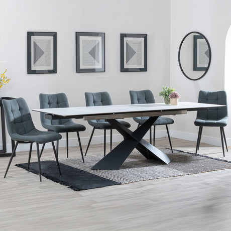 Amber White Ceramic Extending Dining Set - Bolzano Fabric Dining Chair