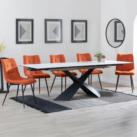 Amber White Ceramic Extending Dining Set - Bolzano Fabric Dining Chair