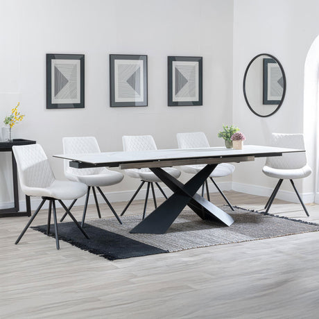 Amber White Ceramic Extending Dining Set - Messina  Fabric Swivel Dining Chair