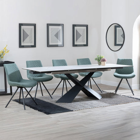 Amber White Ceramic Extending Dining Set - Messina  Fabric Swivel Dining Chair