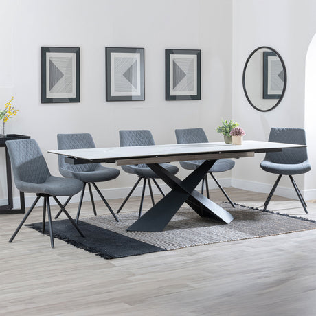 Amber White Ceramic Extending Dining Set - Messina  Fabric Swivel Dining Chair