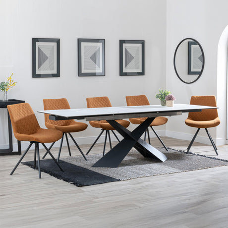 Amber White Ceramic Extending Dining Set - Messina  Fabric Swivel Dining Chair