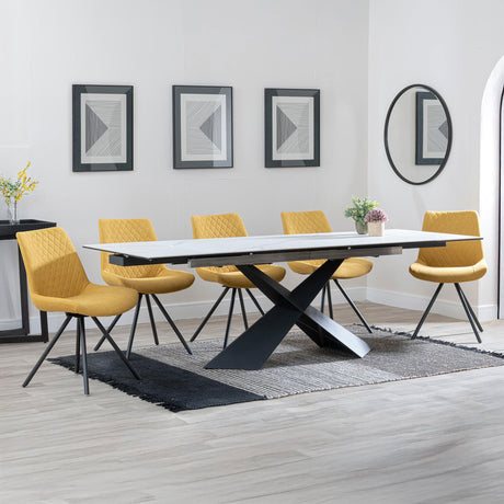 Amber White Ceramic Extending Dining Set - Messina  Fabric Swivel Dining Chair