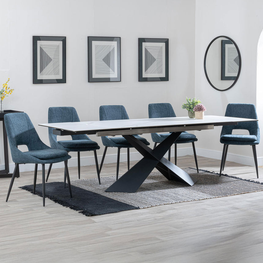Amber White Ceramic Extending Dining Set - Stansbury Fabric Dining Chair