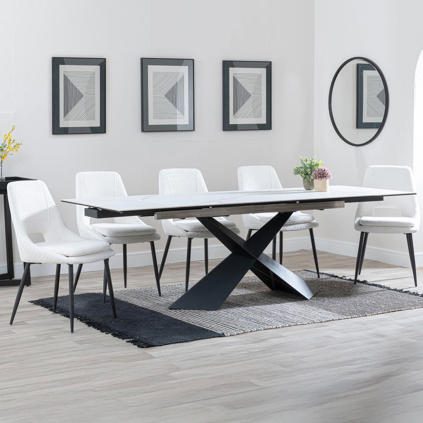 Amber White Ceramic Extending Dining Set - Stansbury Fabric Dining Chair