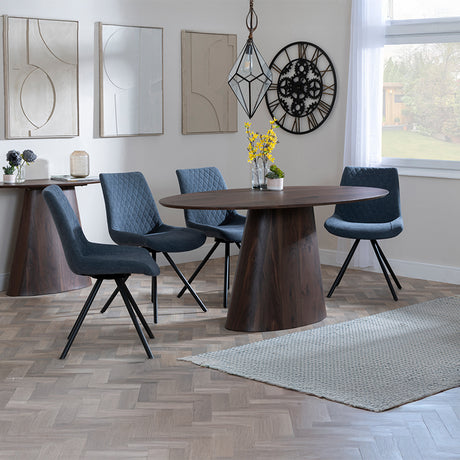 Andria Walnut Oval Dining Set - Messina Fabric Swivel Dining Chair