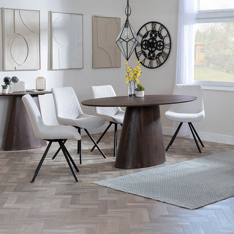 Andria Walnut Oval Dining Set - Messina Fabric Swivel Dining Chair