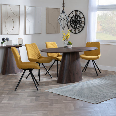 Andria Walnut Oval Dining Set - Messina Fabric Swivel Dining Chair