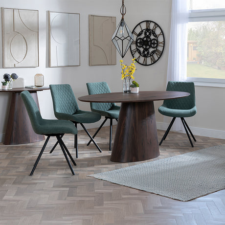 Andria Walnut Oval Dining Set - Messina Fabric Swivel Dining Chair