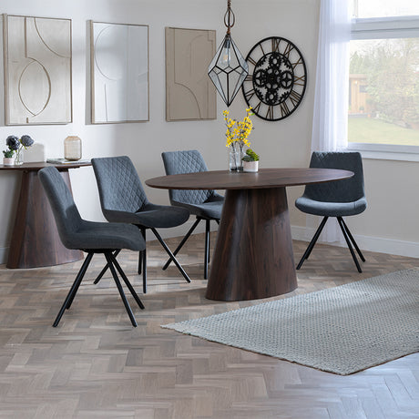 Andria Walnut Oval Dining Set - Messina Fabric Swivel Dining Chair