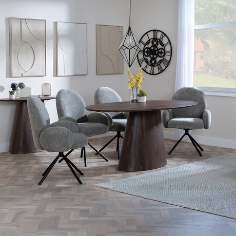 Andria Walnut Oval Dining Set - Altavista Fabric Swivel Dining Chair