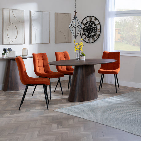Andria Walnut Oval Dining Set - Bolzano Fabric Dining Chair