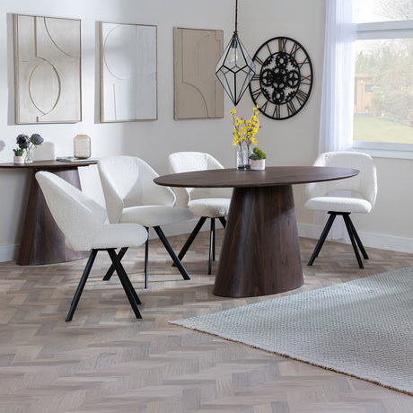 Andria Walnut Oval Dining Set - Burano Velvet Fabric Swivel Dining Chair