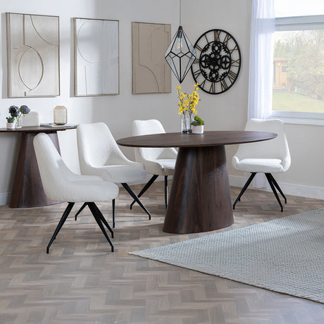 Andria Walnut Oval Dining Set - Diana Velvet Fabric Swivel Dining Chair