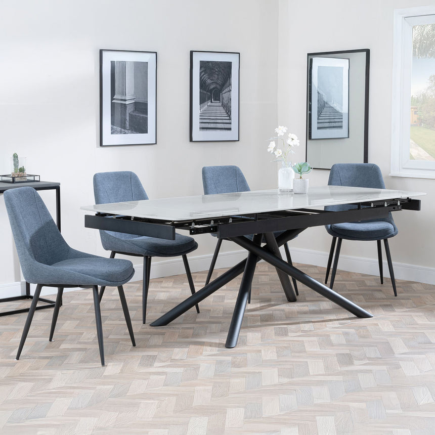 Appleton Grey Ceramic Extending Dining Set - Rovereto Grey Fabric Dining Chair