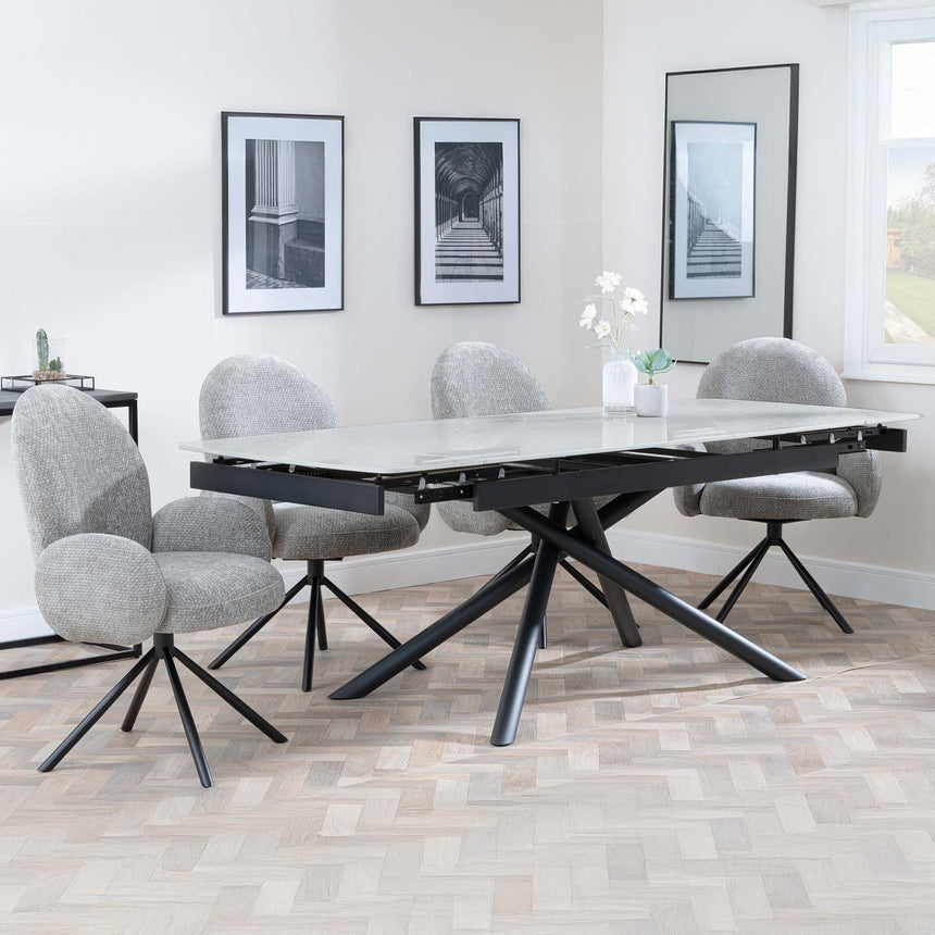 Appleton Grey Ceramic Extending Dining Set - Altavista Grey Fabric Swivel Dining Chair