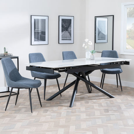 Appleton White Ceramic Extending Dining Set - Rovereto Grey Fabric Dining Chair
