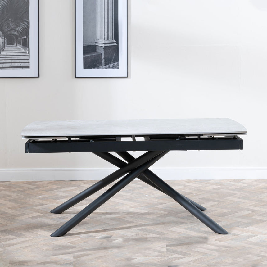 Appleton Ceramic Extending Dining Table with Black Cross Base - 160cm-220cm