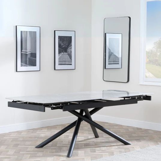 Appleton Ceramic Extending Dining Table with Black Cross Base - 160cm-220cm