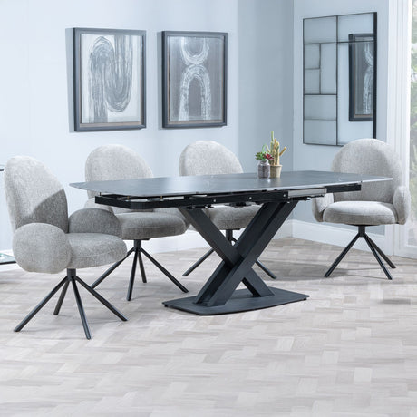 Comiso Black Ceramic Swivel Top Extending Dining Set - Altavista Grey Fabric Swivel Dining Chair
