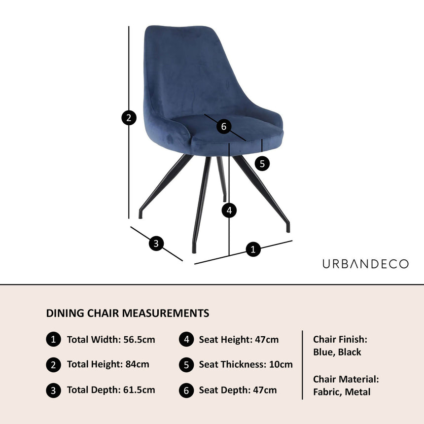 Set of 2 Comiso Velvet Fabric Swivel Dining Chair with Black Legs