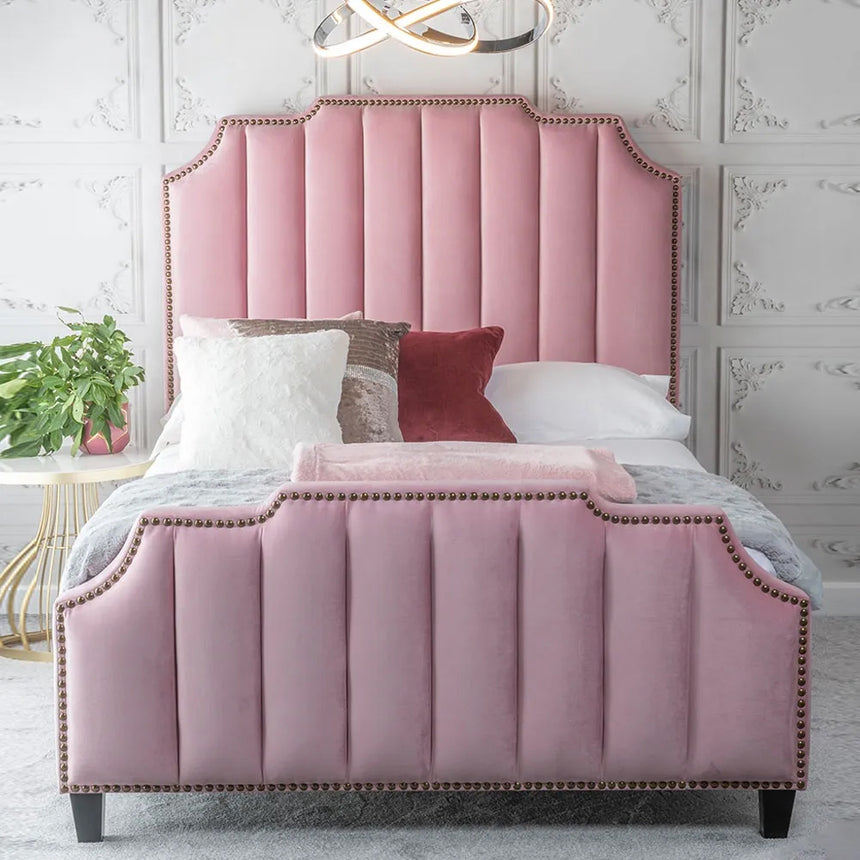 Enna Deco Blush Pink Velvet Fabric 5ft King Size Bed
