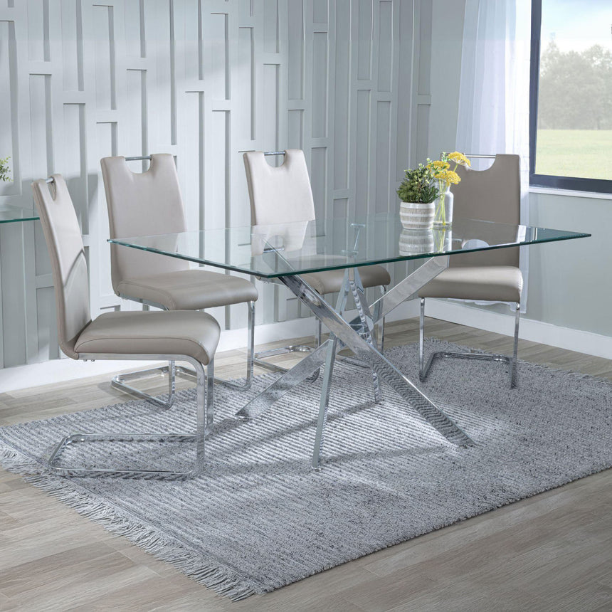 Ashley Clear Glass and Chrome Metal Dining Set - Marsala Faux Leather Dining Chair