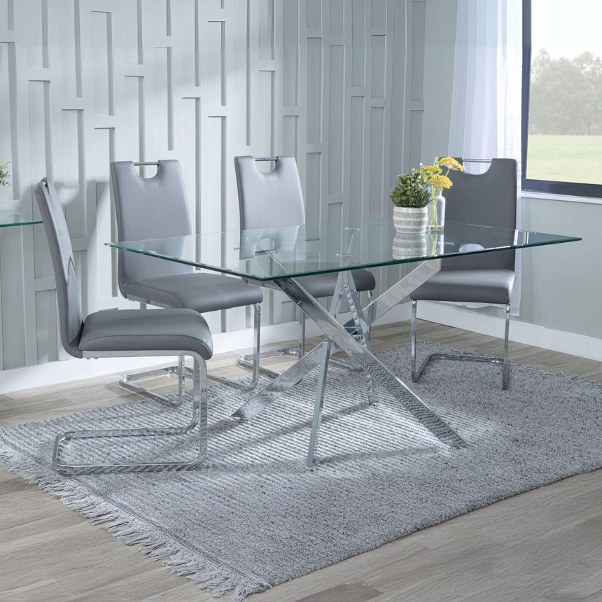 Ashley Clear Glass and Chrome Metal Dining Set - Marsala Faux Leather Dining Chair
