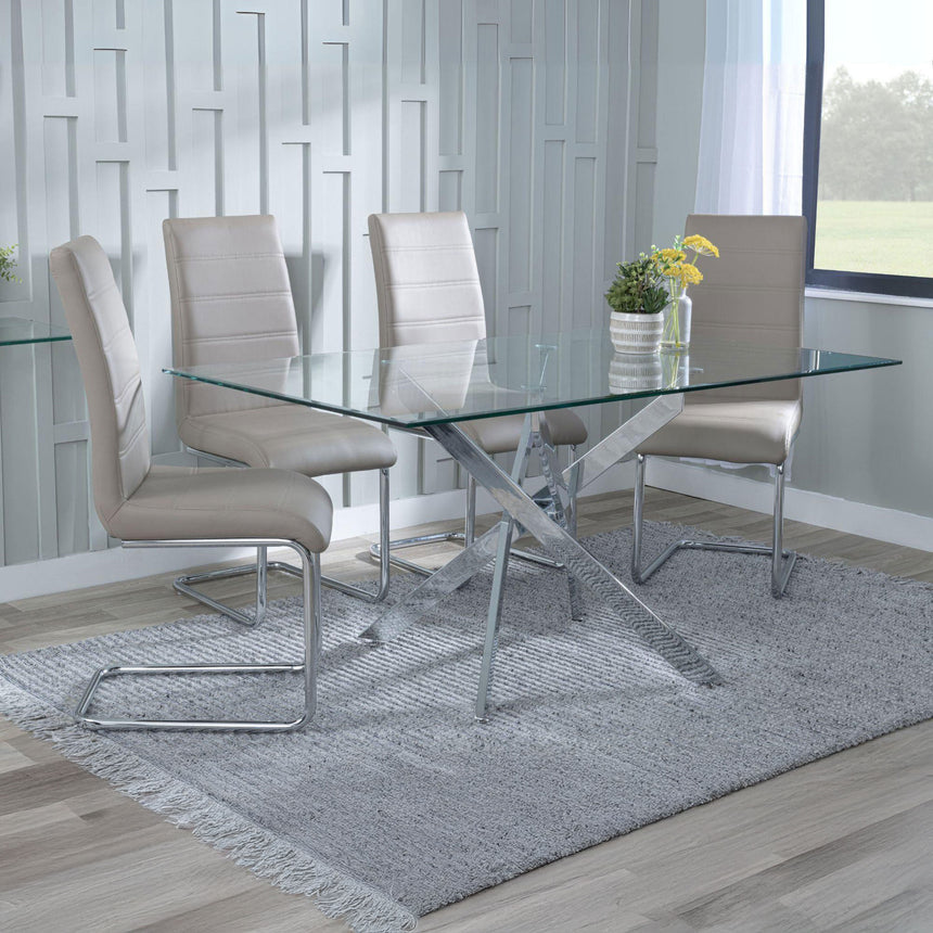 Ashley Clear Glass and Chrome Metal Dining Set - Romi Faux Leather Dining Chair